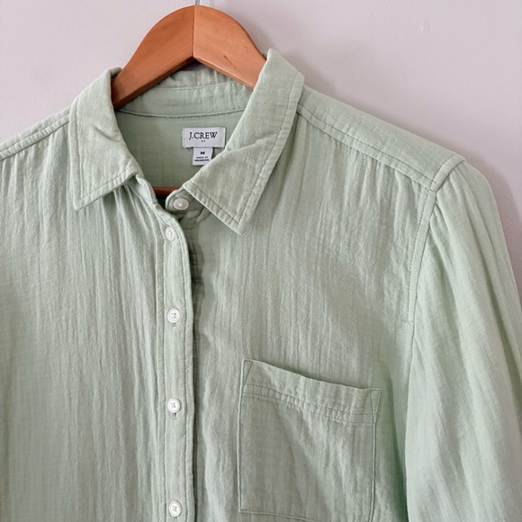 J Crew Factory Double-gauze button-up shirt Light Mint Green 100% Cotton Medium - Picture 3 of 9